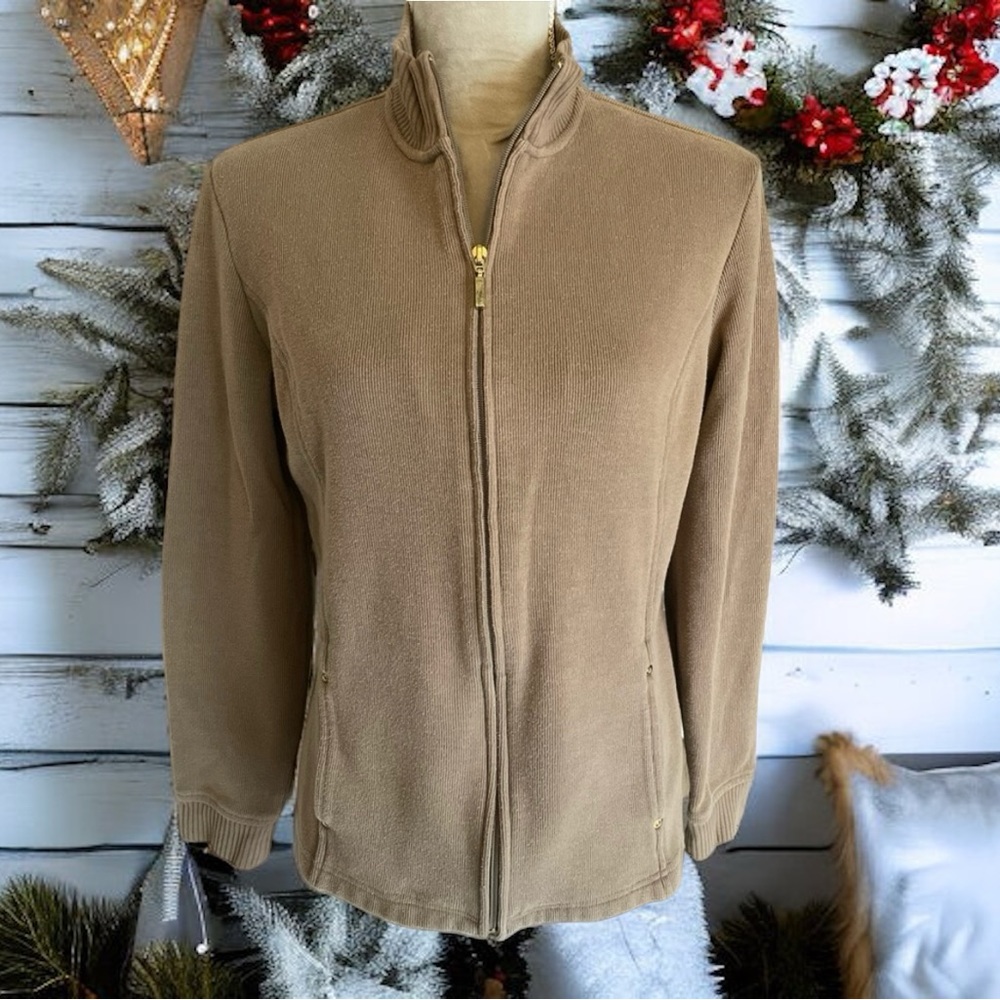 Karen Scott Sport Tan Jacket/Cardigan Size Small
